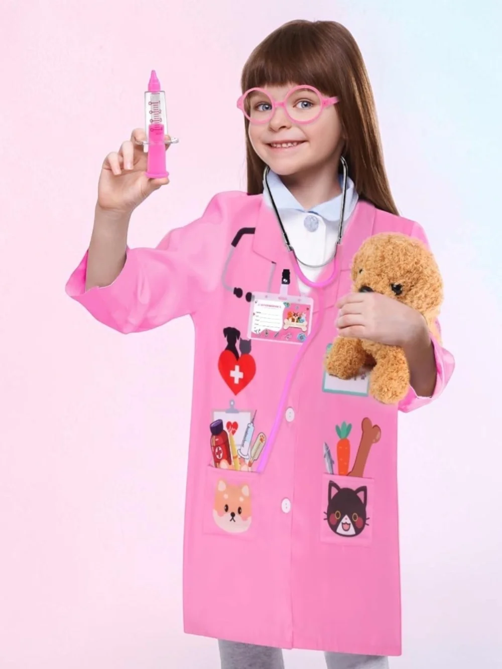 NWOT Kids Pink Veterinarian Costume Jacket One Size Vet Dress Up
